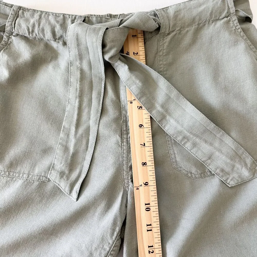 FatFace Linen Blend Shorts Womens US 6 Green Pistachio Tie Waist Cuffed Paperbag